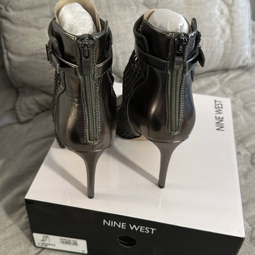 Nine West Pewter Cage Open Toe Booties - Picture 3 of 9